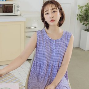 냉감 체크 에어핏 민소매 잠옷 원피스(5Colors)