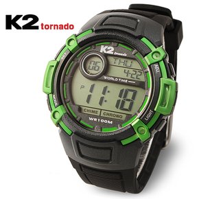 [K2 tornado] 월드타임 학생 방수 전자 남자 군인시계 K2-024-GR