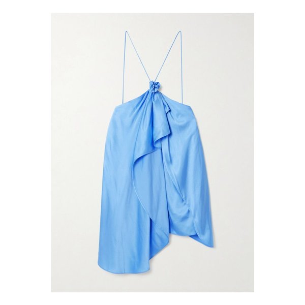 드레이프 새틴 홀터넥 탑 블루 46376663162861416