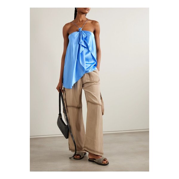 드레이프 새틴 홀터넥 탑 블루 46376663162861416