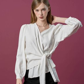 WOMEN 미디 크롭 랩 허리 스트랩 슬림 긴팔 셔츠 [WHITE] 블라우스 ver.