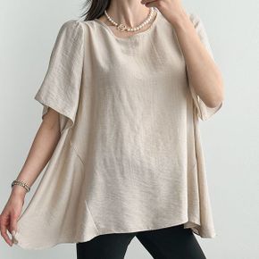 A라인 절개 벨라인 날개 반팔 블라우스 빅사이즈 체형커버 심플 무지 데일리룩_P418483053