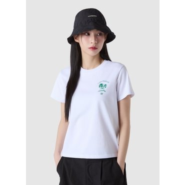 엄브로 남녀공용 비치클럽 라인 드로잉 그래픽 반팔 티셔츠 UQ223CRS53WHT
