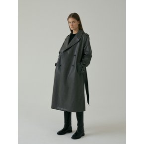 VEGAN LEATHER TRENCH COAT (2COLOR)