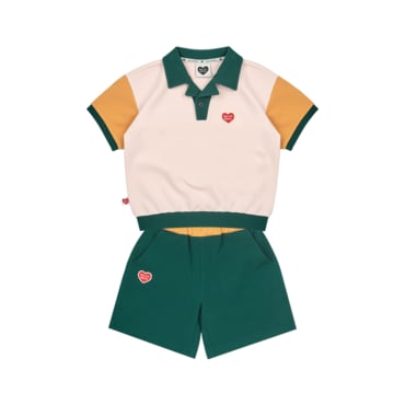 벨리타앤보이즈 [SET] 베이지 컬러 블록 엠보스 칼라 셔츠 & 반바지 BK5MST06BG
