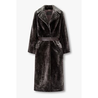 조르지오아르마니 여성 벨티드 시어링 레더 코트 A123309503000