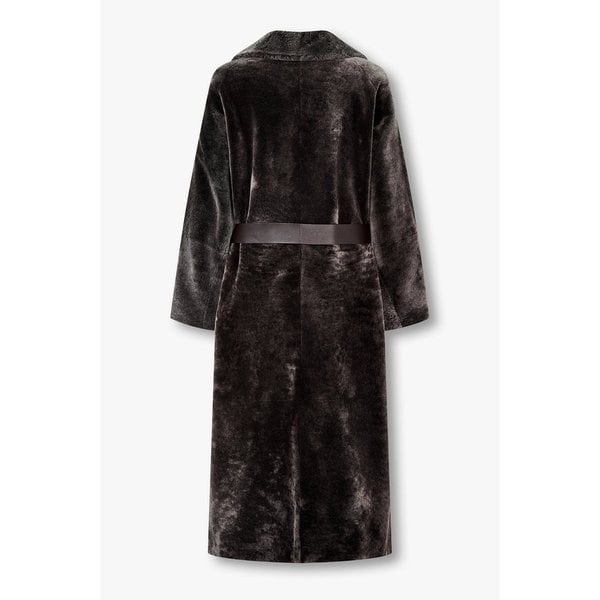 여성 벨티드 시어링 레더 코트 A123309503000