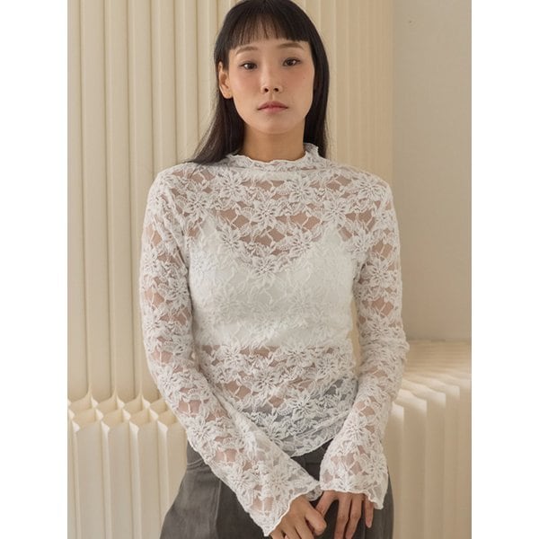 Floral Lace High Neck Top_White