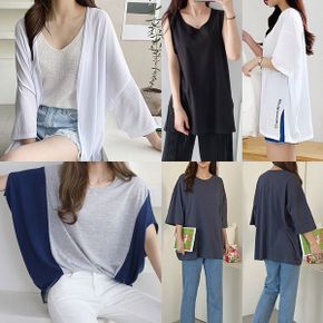 빅사이즈 시원 아이스 쿨 가오리 가디건 반팔롱티셔츠_P365745135