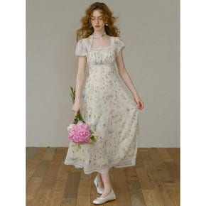 Cest_Lace floral chiffon scarf dress