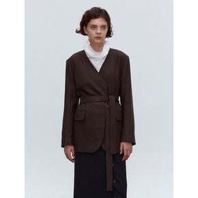 TOF NO COLLAR WOOL BLAZER BROWN