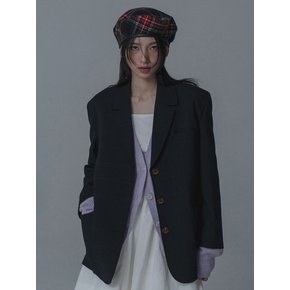 WOOL CHECK OVERSIZED BLAZER JACKET_NAVY