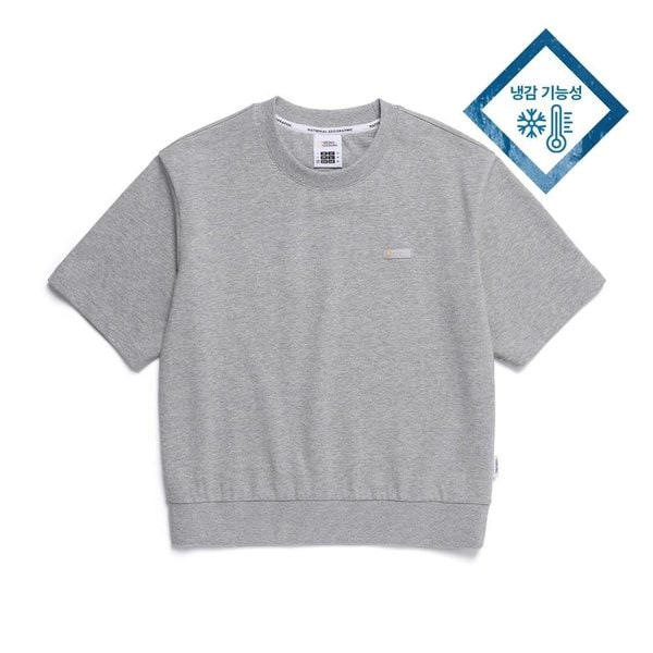 [여주점] N252WSW020 여성 경량 다이마루 세미 크롭 라운드 반팔 맨투맨 MGREY