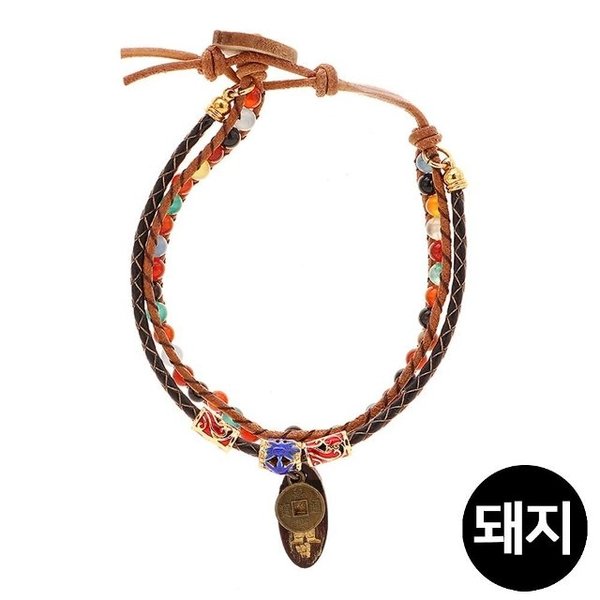 띠별 기원 팔찌 가죽 불교 원석 돼지띠 십이지간 부적 (WFJJTTH)