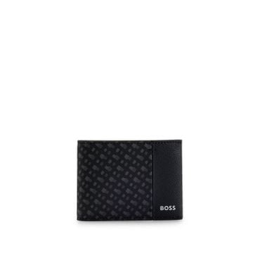 BOSS [WI24] 실버 포일 로고 모노그램 폴딩 가죽 지갑 블랙(50529508001)