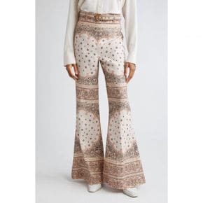 4614971 Zimmermann Paisley Print Belted High Waist Linen Wide Leg Pants