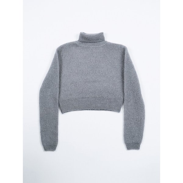 MOHAIR BLEND CROP KNIT TOP - GREY