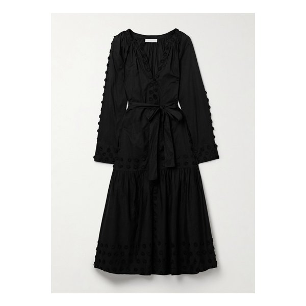 에메라 벨트 아플리케 코튼 보일 미디 드레스 블랙 46376663162870574