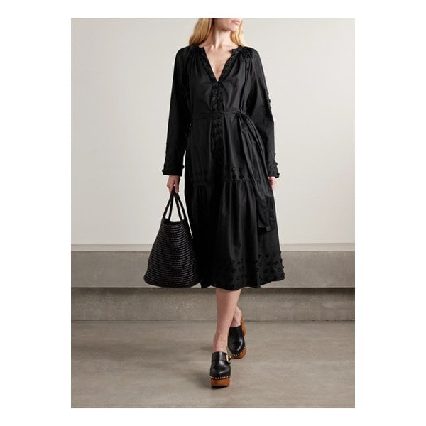 에메라 벨트 아플리케 코튼 보일 미디 드레스 블랙 46376663162870574