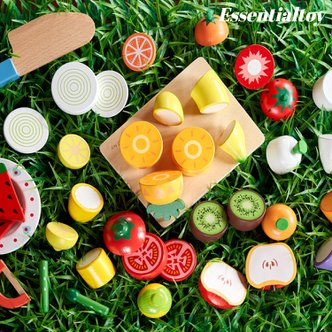  에센셜토이 원목 주방놀이 야채 과일 자르기 장난감 소품 세트 (내장 자석) 소꿉놀이