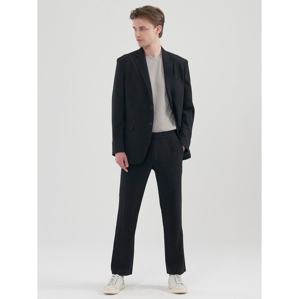 [M~5XL]린넨라이크 루즈핏 셋업 블레이저_블랙