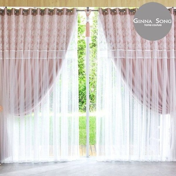 린디 웨딩레이스 이중암막커튼 풀세트 중형