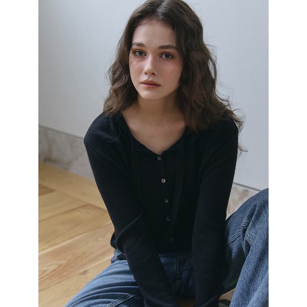[리퍼브]RIBBON TIE KNIT CARDIGAN_BLACK
