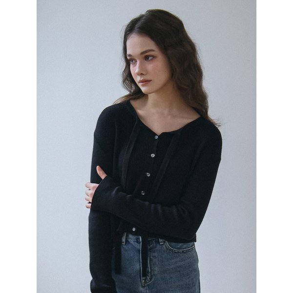 [리퍼브]RIBBON TIE KNIT CARDIGAN_BLACK
