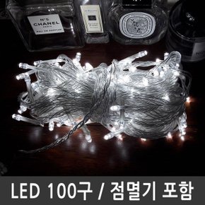 LED트리전구 100구 백색 투명선 점멸전원코드포함