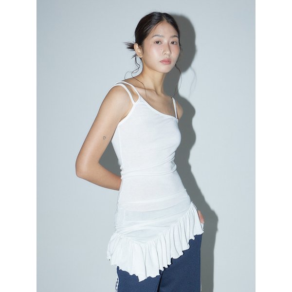 LAUREN FRILL SLEEVELESS DRESS - WHITE