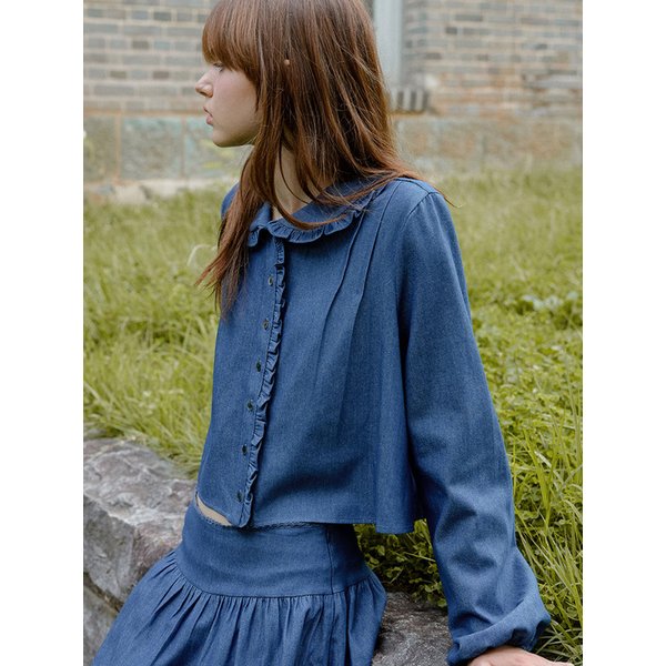 [리퍼브] 포이 프릴 데님 블라우스 ( 2 colors )