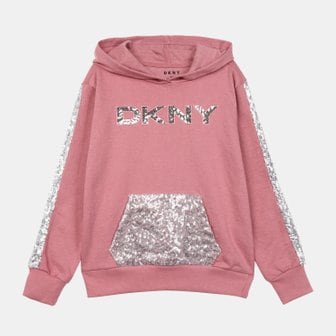 DKNY 키즈 로고 스팽클 후드티셔츠 핑크 Q75443DG