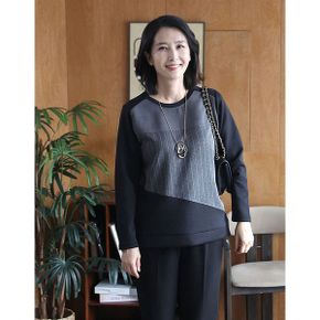 T57423 모던 사선라인 삼단배색티 50대 엄마옷_P409477728