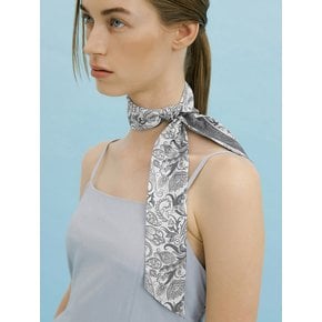 Paisley Garden-Slate Grey Long Twilly Silk Scarf