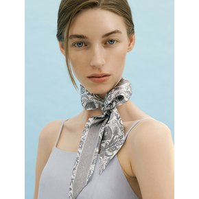 Paisley Garden-Slate Grey Long Twilly Silk Scarf