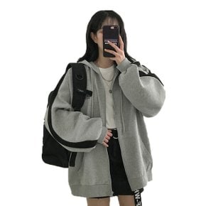 여성 기모 캐주얼 오버핏 점퍼 자켓 후드집업 S19