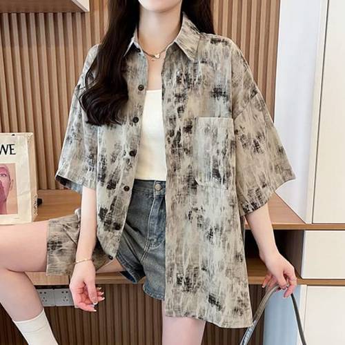 나바바 / NB2643 여성 레트로 빈티지 루즈핏 반팔 셔츠