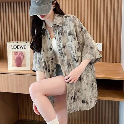 나바바 / NB2643 여성 레트로 빈티지 루즈핏 반팔 셔츠