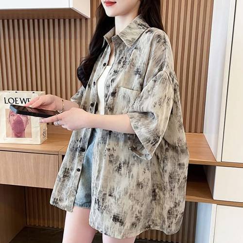 나바바 / NB2643 여성 레트로 빈티지 루즈핏 반팔 셔츠