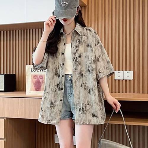 나바바 / NB2643 여성 레트로 빈티지 루즈핏 반팔 셔츠