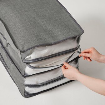 JAJU 옷장 깔끔 2단 이불 정리함 그레이 J52N902030700