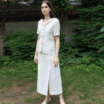 텐바이텐 트위드 아이보리 트임 롱 스커트_Tweed Ivory Long SK