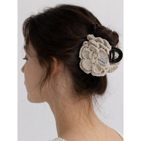 FLOWER CROCHET HAIR CLIP-IVORY/BEIGE