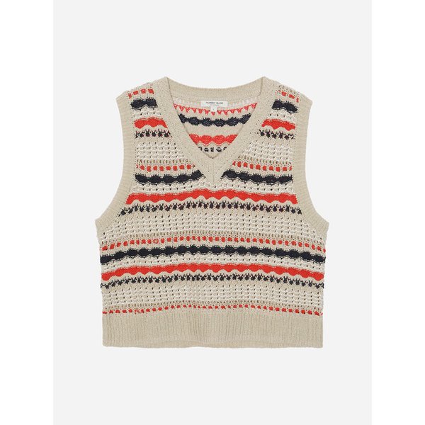 브이넥 칼라 블록 니트 베스트_T262MVT139W