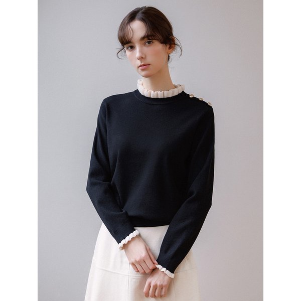 숄더 버튼 프릴라인 니트_3color