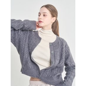 Crop multi-cable lettering cardigan_Charcoal