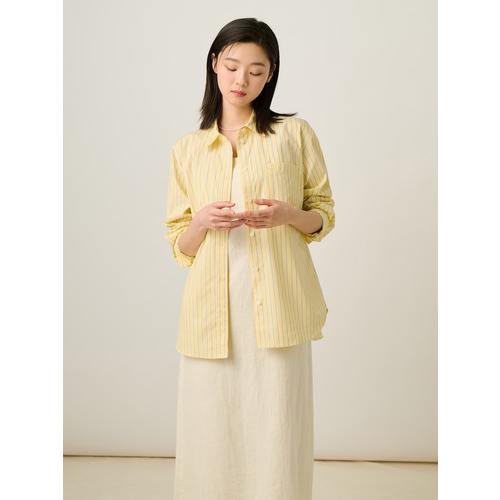 25SS 포플린 스트라이프 오버핏 셔츠 - 옐로우 BF5264C02E