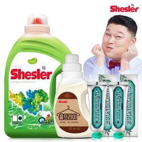 강호동의 쉬슬러 액상 세제 유칼립투스 3.05L 1개+홈드라이전용 650ml 1개+구취케어 치약100g 2개.