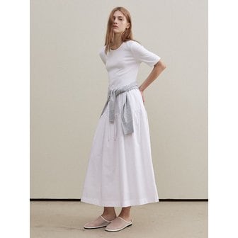 아티드 믹스 스트링 반팔 원피스_WHITE