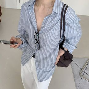스트라이프 남방 세미 오버핏 단가라 면 셔츠 줄지 패턴 얇은 긴팔 캐주얼룩 데.._P419343036